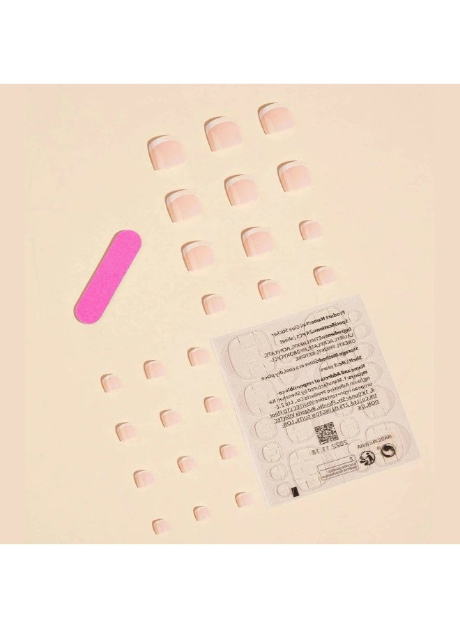 24 قطعة من أظافر الضغط الفرنسية القصيرة المربعة اللامعة - مجموعة أظافر صناعية أكريليك بتصاميم رائعة للنساء والفتيات - نصائح سهلة لفن الأظافر، قابلة لإعادة الاستخدام ومتينة - Image 3