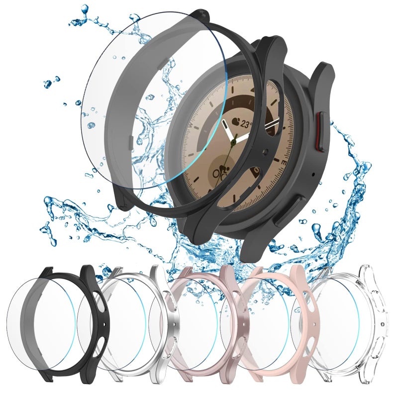 NOSKIN Samsung Galaxy Watch 5 Pro 45mm 5+5 Pack Screen Protector with Matte PC Bumper + Tempered Glass Films, Pink - Image 2