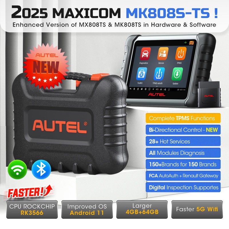 Autel MaxiCOM MK808S-TS OBD2 Scanner: 2025 Updated of MK808BT PRO, MK808TS MX808TS TS601 with Bidirectional Test, 28 Service, TPMS Programming Relearn Retrofit, All-System Scan, OS 11 4+64G - Image 2