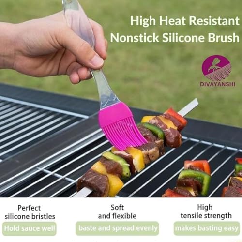 Divayanshi Flat Pastry Brush | Multi-Purpose Silicone Durable Easy Use | Oil Cooking Brush for Grilling, Tandoor, Cooking, Baking, BBQ | Brush for Cooking | Cooking Tools | Multicolor - Pack of 2 - Image 2