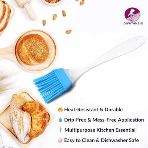 Divayanshi Flat Pastry Brush | Multi-Purpose Silicone Durable Easy Use | Oil Cooking Brush for Grilling, Tandoor, Cooking, Baking, BBQ | Brush for Cooking | Cooking Tools | Multicolor - Pack of 2 - Image 4