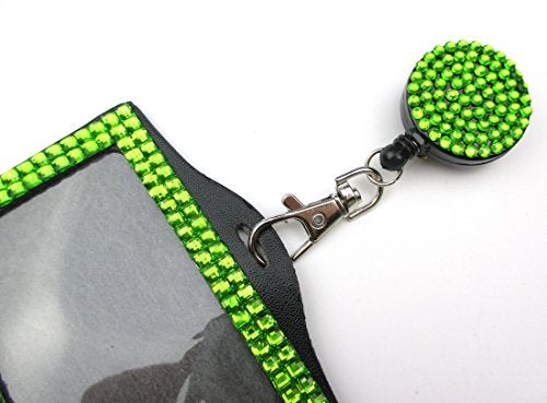 ALL in ONE Rhinestone Lanyard Bling Crystal Necklace + Badge Reel + Horizontal Card Holder for Business Id/key (GREEN) - Image 2