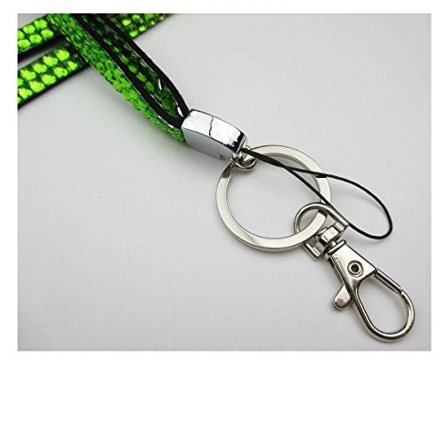 ALL in ONE Rhinestone Lanyard Bling Crystal Necklace + Badge Reel + Horizontal Card Holder for Business Id/key (GREEN) - Image 3