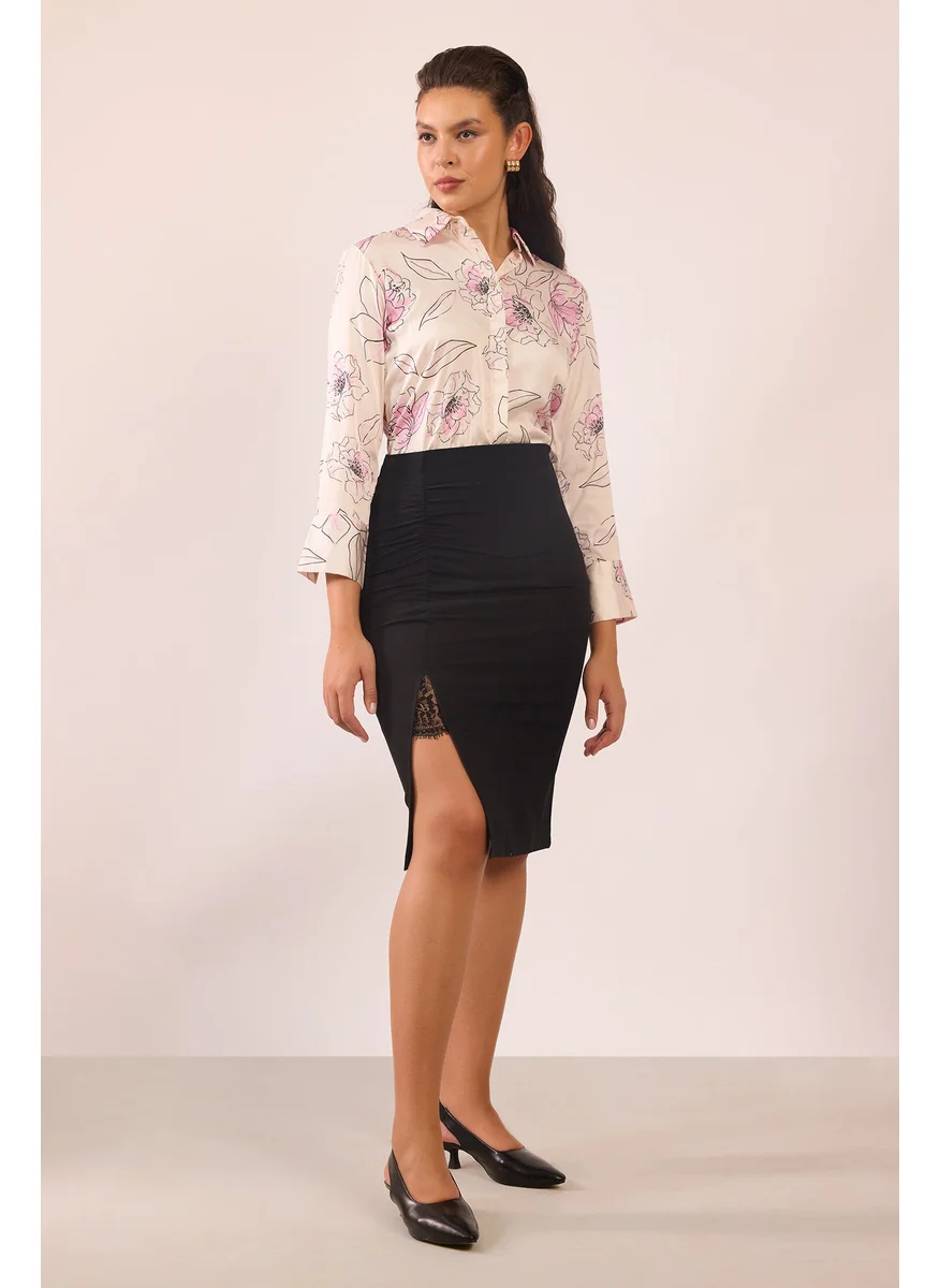 فيرجيو Virgio Women Rescued Poly Midi Length Solid Skirt