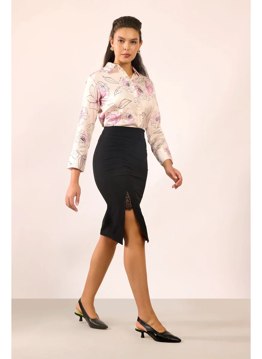 فيرجيو Virgio Women Rescued Poly Midi Length Solid Skirt