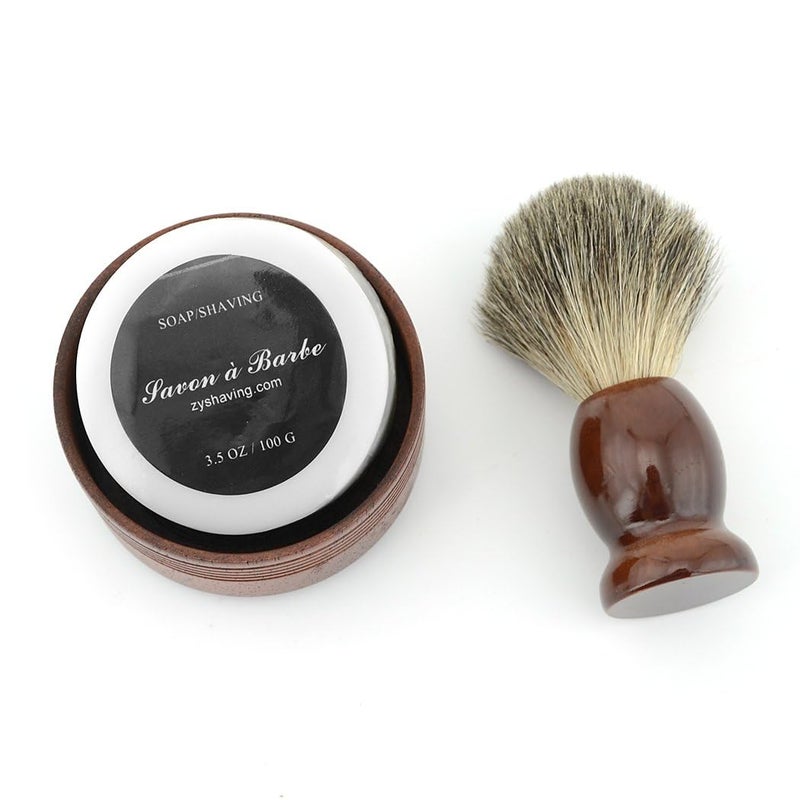 Grandslam Pure Badger Hair Shaving Brush Natural Wood Mug Bowl Hand-Made Soap Barber Set - Image 4