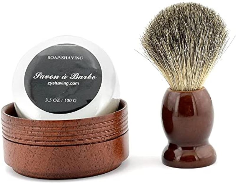 Grandslam Pure Badger Hair Shaving Brush Natural Wood Mug Bowl Hand-Made Soap Barber Set - Image 1