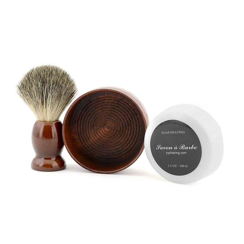Grandslam Pure Badger Hair Shaving Brush Natural Wood Mug Bowl Hand-Made Soap Barber Set - Image 2