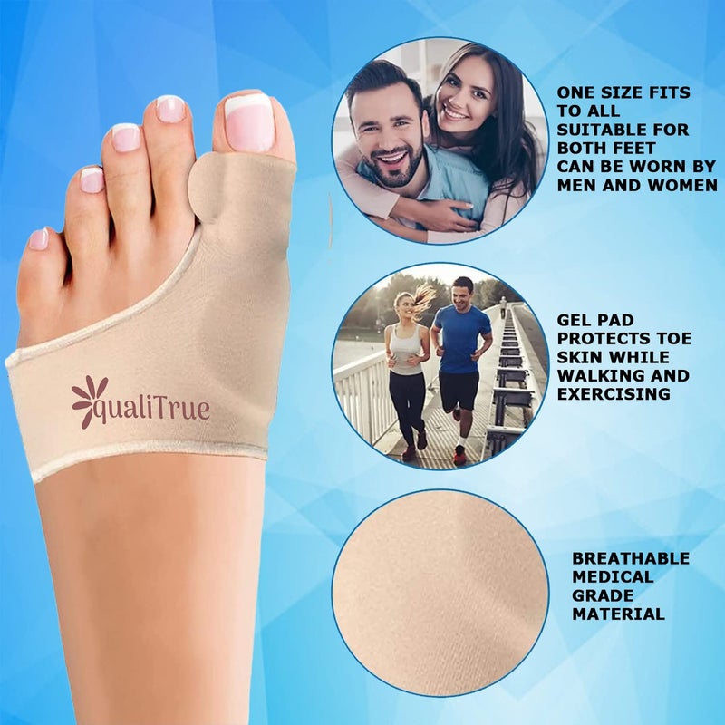 QualiTrue Toe Separator Bunion Corrector For Women Free Silicone Guard Bunion Thumb Corrector Plantar Fasciitis Relief Product Gel Pad Cushion, Toe Brace, Spacers, Bunion Splint Hallux Valgus Fits With Shoes And Socks Uk4 To Uk8 (Bunion Brace + 5 Finger Separator) - Image 3