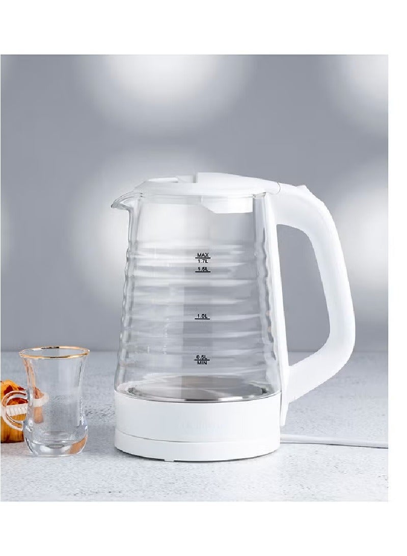 Electric Glass Kettle- 360-Degrees Rotation, Light Indicator and Automatic Cut-Off| Perfect for Boiling Water, Milk, Tea| Transparent Kettle with Volume Marker| Modern Ergonomic Design| 2 Years Warranty 1.7 L 2200 W  White, Clear 