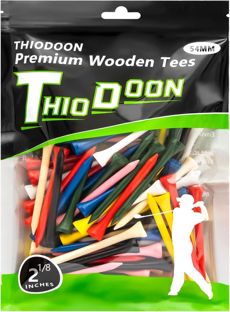 THIODOON Golf Tees Professional Natural Wood Golf Tees Pack of 100, Golfing Tees Multiple Colors Size 3-1/4 inch, 2-3/4 inch or 2-1/8 inch, Tall Golf Tees Bulk Reduce Side Spin and Friction - Image 1