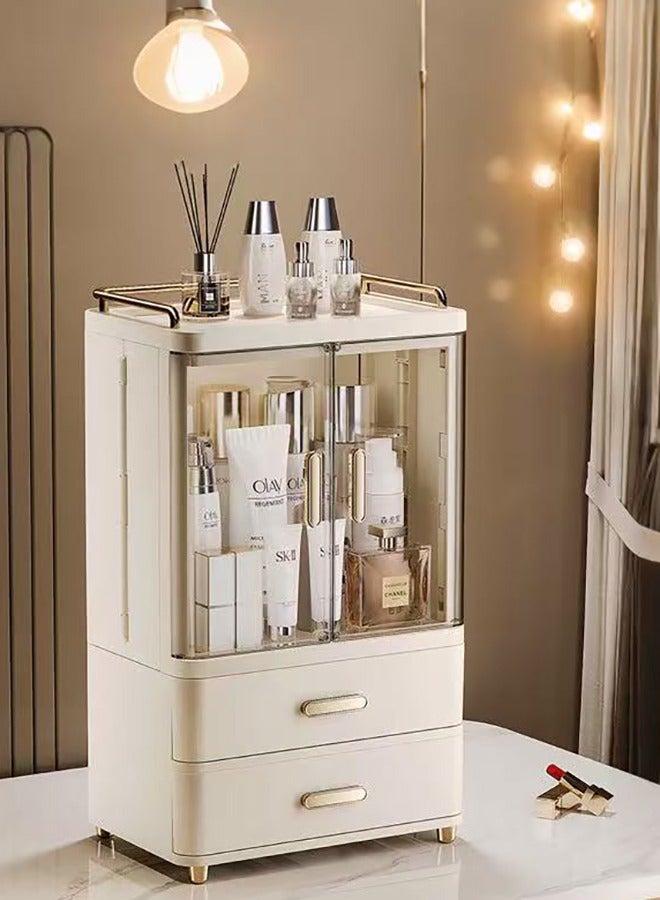 XiuWoo 4-tier Makeup Organizer for Vanity Large Capacity Skincare Organizers Dustproof Makeup Storage Box Cosmetic Display Cases with 2 Drawers and Lids Cosmetic Organizer for Bathroom Countertop - Image 1