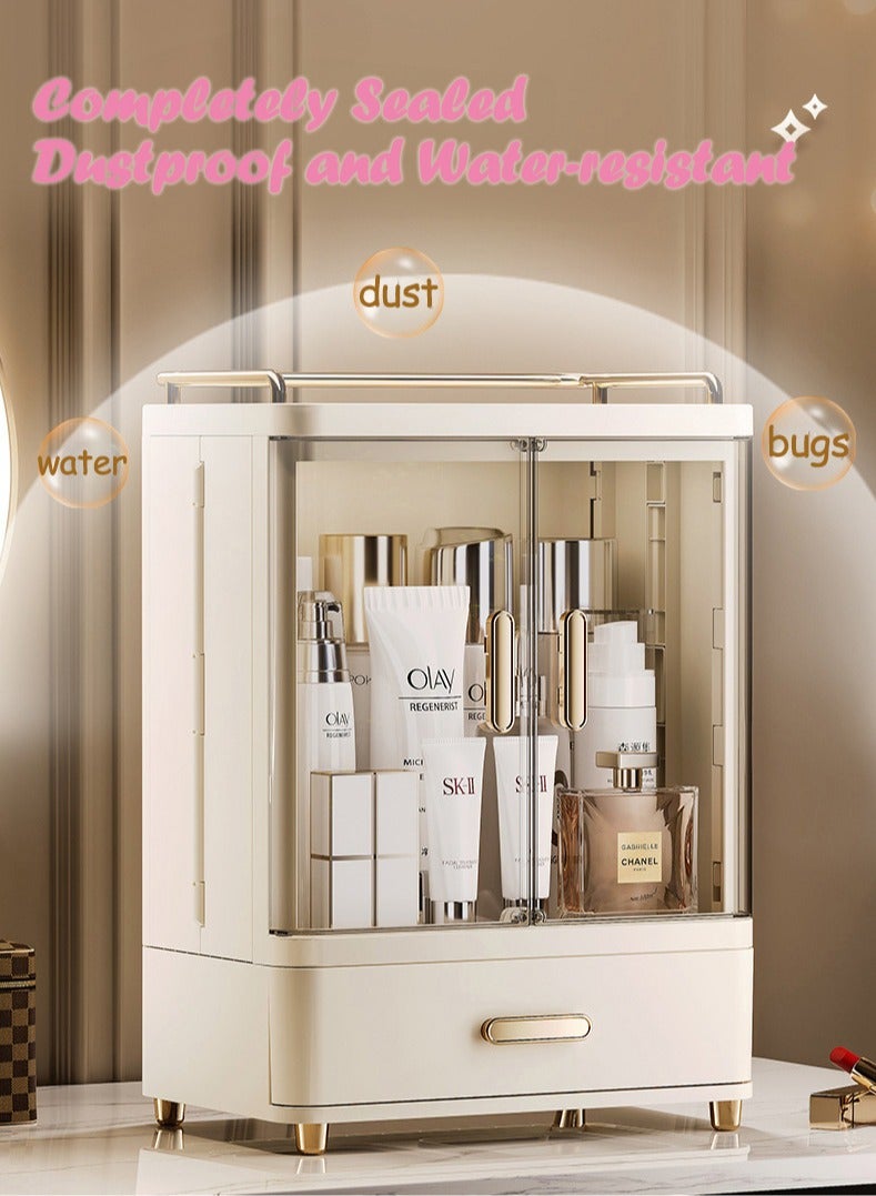 XiuWoo 4-tier Makeup Organizer for Vanity Large Capacity Skincare Organizers Dustproof Makeup Storage Box Cosmetic Display Cases with 2 Drawers and Lids Cosmetic Organizer for Bathroom Countertop - Image 5