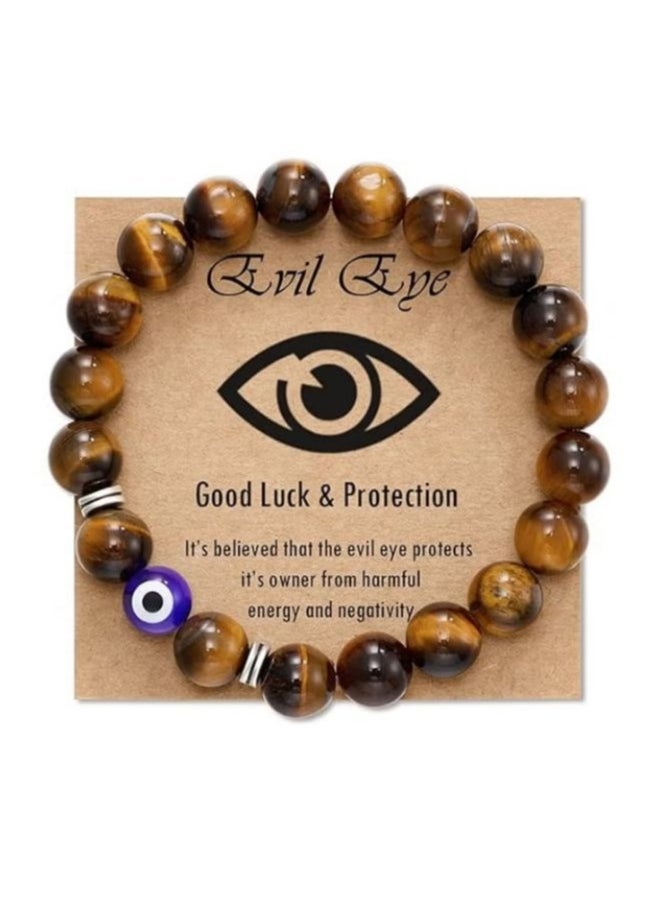 JEEJPV Evil Eye Bracelet for Men Natural Stone Bracelet Protection Good Luck Amulet for Boy Brown  - Image 1