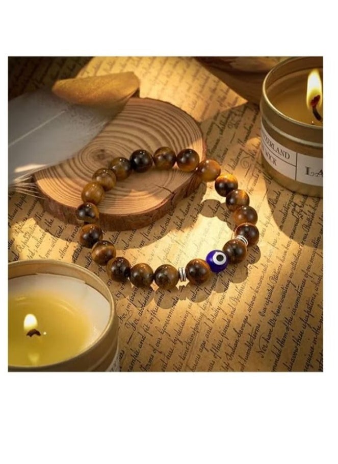 JEEJPV Evil Eye Bracelet for Men Natural Stone Bracelet Protection Good Luck Amulet for Boy Brown  - Image 3