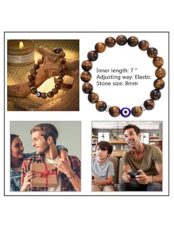 JEEJPV Evil Eye Bracelet for Men Natural Stone Bracelet Protection Good Luck Amulet for Boy Brown  - Image 5