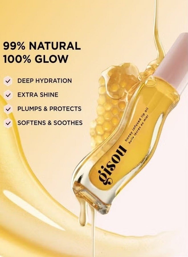 Gisou Honey Infused Lip Oil Honey Gold - Clear Golden Glow, Hydrating & Nourishing Lip Treatment (0.27 oz / 8 ml) - Image 3