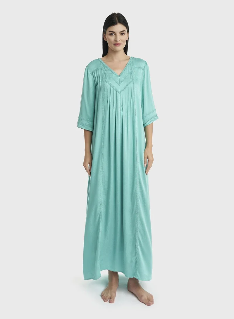 KASHKHA Teal Jacquard Rayon Nightwear (CNH432)