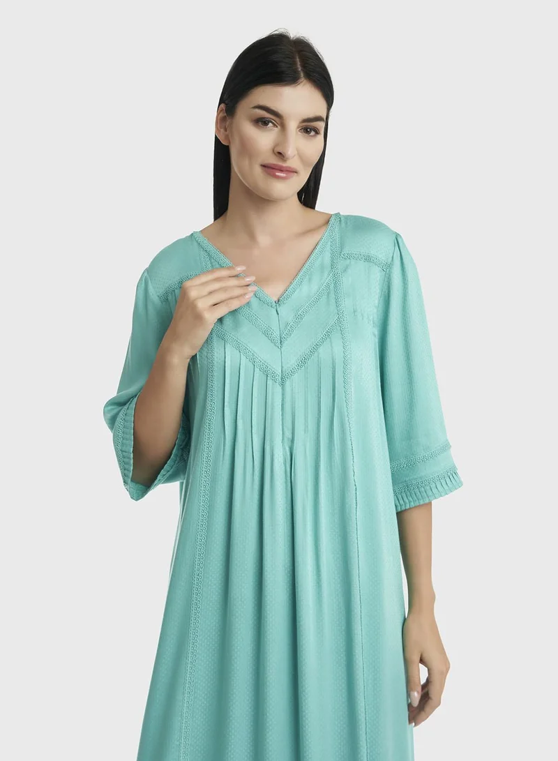 KASHKHA Teal Jacquard Rayon Nightwear (CNH432)