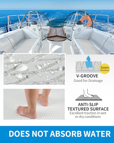 OCEANBROAD Self-Adhesive 48''x16'' Boat Flooring Non-Slip Diamond Pattern EVA Foam Marine Grip Sheet for Jon Boats Surfboard SUP Kayak Yacht, Cool Gray - Image 3