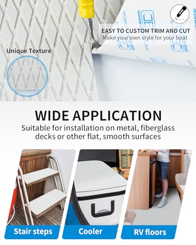OCEANBROAD Self-Adhesive 48''x16'' Boat Flooring Non-Slip Diamond Pattern EVA Foam Marine Grip Sheet for Jon Boats Surfboard SUP Kayak Yacht, Cool Gray - Image 5