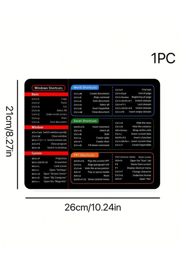 Large Mouse Pad 260x210mm with Auxiliary Shortcuts for Windows, Word, Excel, PowerPoint Anti-Slip Rubber Base Gaming Mouse Pad Office