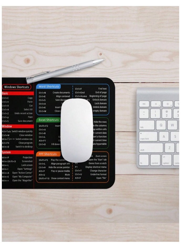 Large Mouse Pad 260x210mm with Auxiliary Shortcuts for Windows, Word, Excel, PowerPoint Anti-Slip Rubber Base Gaming Mouse Pad Office