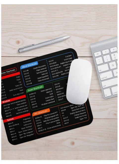 Large Mouse Pad 260x210mm with Auxiliary Shortcuts for Windows, Word, Excel, PowerPoint Anti-Slip Rubber Base Gaming Mouse Pad Office