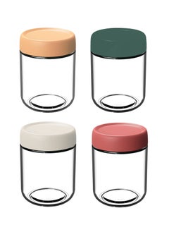 Teuuea 4 PCS Glass Jars with Colorful PP Screw-on Lid, Airtight Kitchen Canisters Clear Container Organizer for Food Storage Oats Candy Cookie Spices Coffee, 500ML Each (White, Red, Green, khaki)  - Image 1