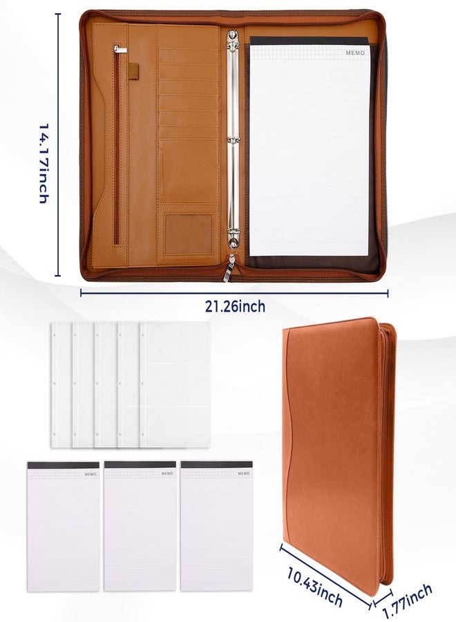 حافظة Sbrinnaliao Padfolio، حافظة ملفات، منظم، دفتر ملاحظات، حافظة بسحاب للنساء والرجال مع جيب للمستندات، لوحة كتابة بحجم الرسالة/A4، حاملات بطاقات العمل (بني - 3) - Image 5
