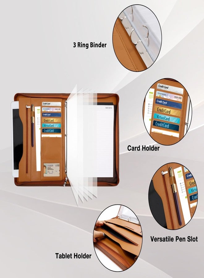حافظة Sbrinnaliao Padfolio، حافظة ملفات، منظم، دفتر ملاحظات، حافظة بسحاب للنساء والرجال مع جيب للمستندات، لوحة كتابة بحجم الرسالة/A4، حاملات بطاقات العمل (بني - 3) - Image 4