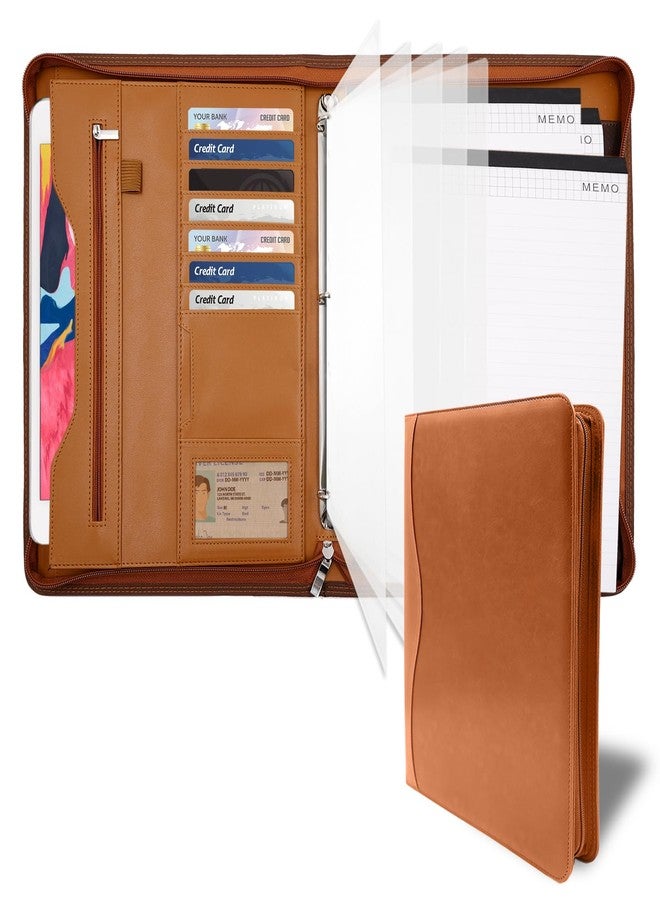 حافظة Sbrinnaliao Padfolio، حافظة ملفات، منظم، دفتر ملاحظات، حافظة بسحاب للنساء والرجال مع جيب للمستندات، لوحة كتابة بحجم الرسالة/A4، حاملات بطاقات العمل (بني - 3) - Image 1
