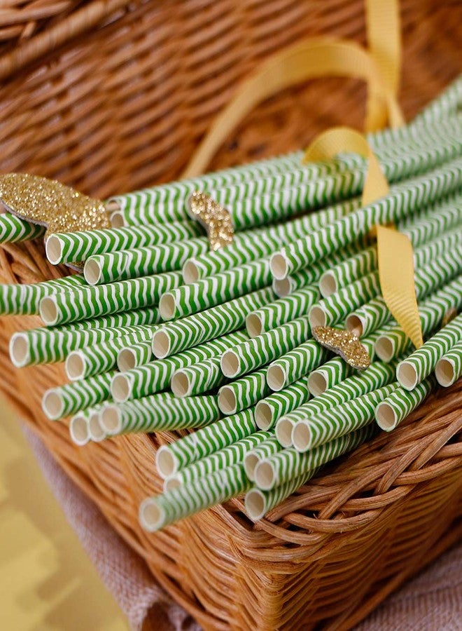 Webake Paper Straws, Webake Paper Drinking Straws, 100 Bulk 7.75 Inch Disposable Biodegradable Straws, Wave Patterned Restaurant Supplies Party Decorations, Christmas Green Striped - Image 3
