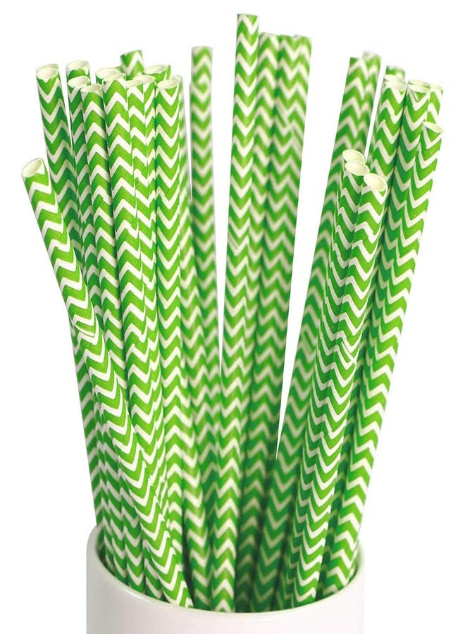 Webake Paper Straws, Webake Paper Drinking Straws, 100 Bulk 7.75 Inch Disposable Biodegradable Straws, Wave Patterned Restaurant Supplies Party Decorations, Christmas Green Striped - Image 1