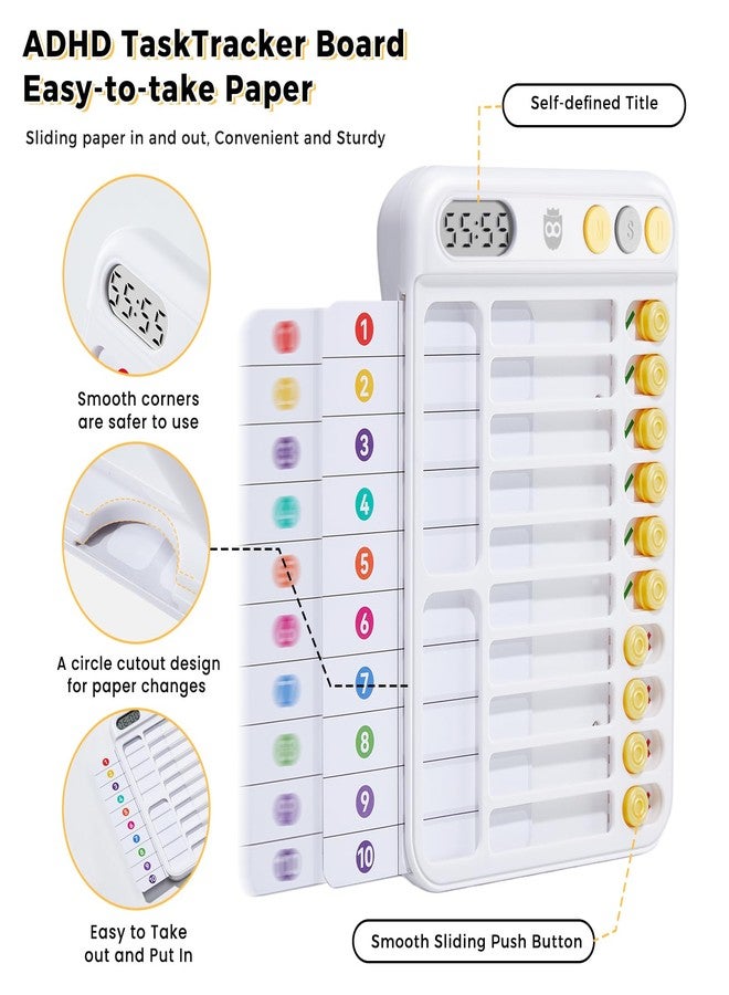 Owlprince Chore Chart for Kids with Timer, Visual Schedule for Kids, ADHD Tools for Kids, Bedtime/Morning/Daily Routine Chart with 99-Min Countup/Down, Magnetic Checklist Schedule Board with Slider - White - Image 3