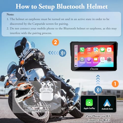 Carpuride W702 for Motorcycle, 7 inch Waterproof Touchscreen, Portable Carplay/Android Auto GPS Navigation for Motorbike, Support Dual Bluetooth, Car GPS, Siri, G00gle Assistant, TF-64G - Image 3