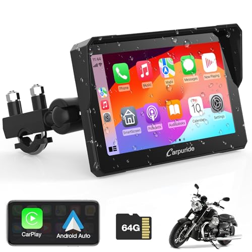 Carpuride W702 for Motorcycle, 7 inch Waterproof Touchscreen, Portable Carplay/Android Auto GPS Navigation for Motorbike, Support Dual Bluetooth, Car GPS, Siri, G00gle Assistant, TF-64G - Image 1