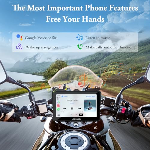 Carpuride W702 for Motorcycle, 7 inch Waterproof Touchscreen, Portable Carplay/Android Auto GPS Navigation for Motorbike, Support Dual Bluetooth, Car GPS, Siri, G00gle Assistant, TF-64G - Image 4