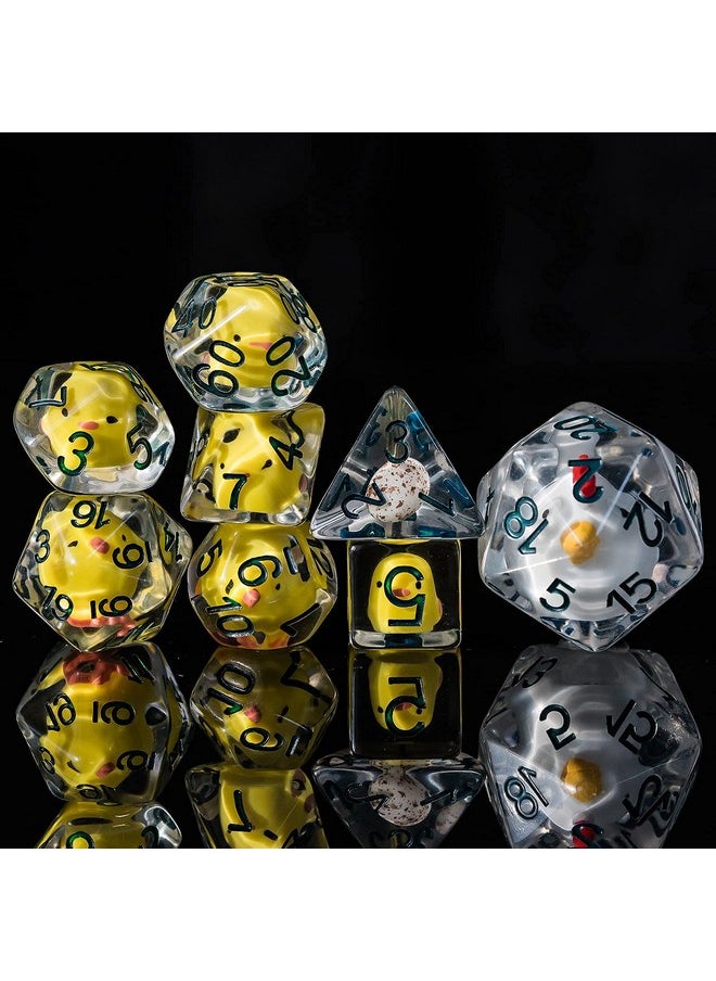 cusdie - 8-Die Dice Dnd, Polyhedral Dice Set Filled With Animal, For Role Playing Game Dungeons And Dragons D&D Dice Mtg Pathfinder (8Pcs Yellow Chicken) - Image 1