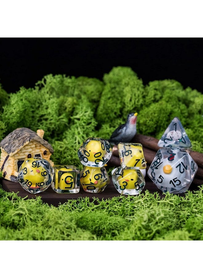 cusdie - 8-Die Dice Dnd, Polyhedral Dice Set Filled With Animal, For Role Playing Game Dungeons And Dragons D&D Dice Mtg Pathfinder (8Pcs Yellow Chicken) - Image 1