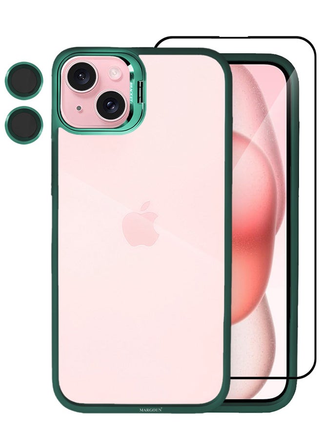 CATANES - 2 Pack iPhone 15 Plus Case Cover and Lens Protector and Screen Protector Built-in Camera Stand and Compatible with MagSafe Full Body Shockproof Case Clear Green - Image 1