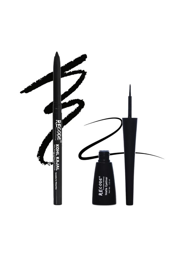Recode Black Eyeliner 3.5ml Kajal 0.35g Combo Intense Waterproof Long Lasting Bold Eyes  - Image 2