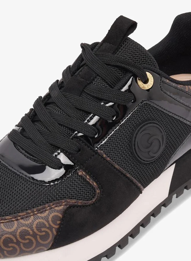 Celeste BLACK Women Monogram Print Lace-Up Ankle Sneakers for Women | Best Price UAE