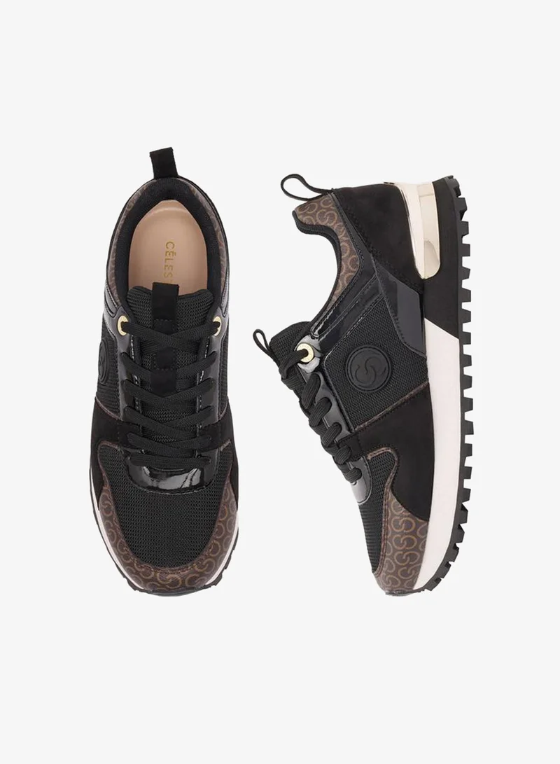 Celeste BLACK Women Monogram Print Lace-Up Ankle Sneakers for Women | Best Price UAE