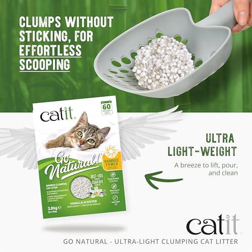 Catit Go Natural Ultra-Light Clumping Cat Litter, Bamboo Pellets, Dust-Free, Lightweight, Compostable, Vanilla Scent, Soft on Paws, Deodorizing, Eco-Friendly Litter 7.9lb - Image 2