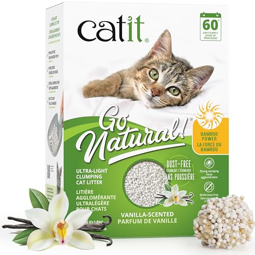 Catit Go Natural Ultra-Light Clumping Cat Litter, Bamboo Pellets, Dust-Free, Lightweight, Compostable, Vanilla Scent, Soft on Paws, Deodorizing, Eco-Friendly Litter 7.9lb - Image 1