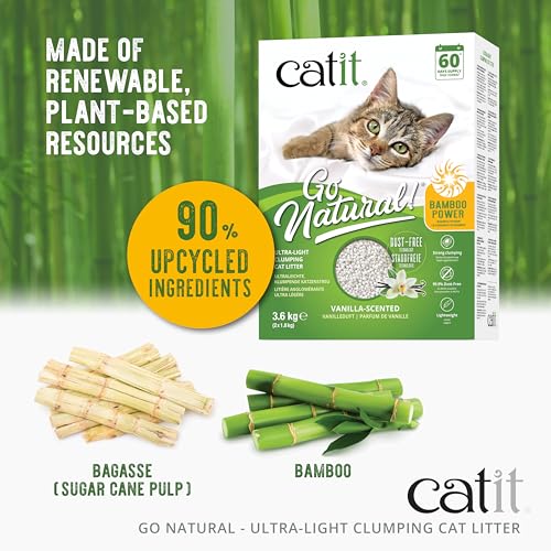 Catit Go Natural Ultra-Light Clumping Cat Litter, Bamboo Pellets, Dust-Free, Lightweight, Compostable, Vanilla Scent, Soft on Paws, Deodorizing, Eco-Friendly Litter 7.9lb - Image 3