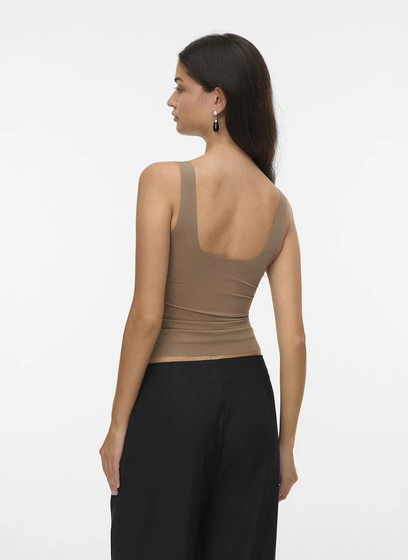 Vero Moda BrownLentil Women's VMDITTE 2Nd Skin Padded Top for Women | Best Price UAE