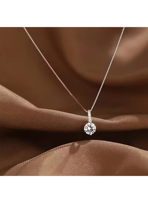 White Gold Plated Minimalist Rhinestone Necklace for Women – Elegant Korean Style Single Sparkling Stone Pendant, Chic Everyday & Gift Jewellery