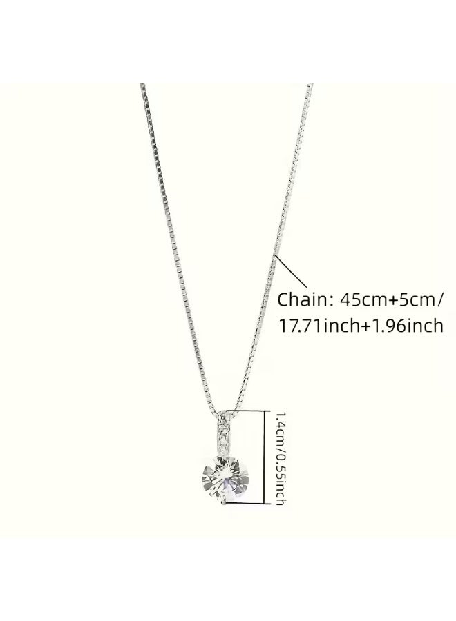 aeen White Gold Plated Minimalist Rhinestone Necklace for Women – Elegant Korean Style Single Sparkling Stone Pendant, Chic Everyday & Gift Jewellery - Image 4